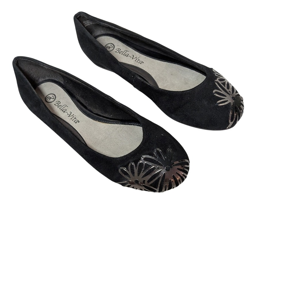 Bella Vita 6.5 NARROW Black Suede Whimsigoth Ballerina Goth Grunge Flower Flats